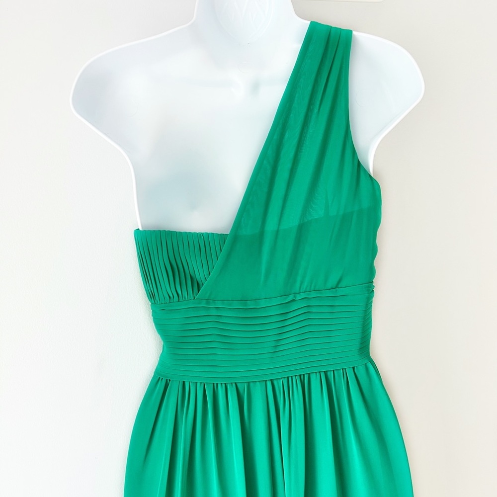 Laundry by Shelli Segal One Shoulder Long Floor Length Chiffon Dress Gown Green - Picture 6 of 16
